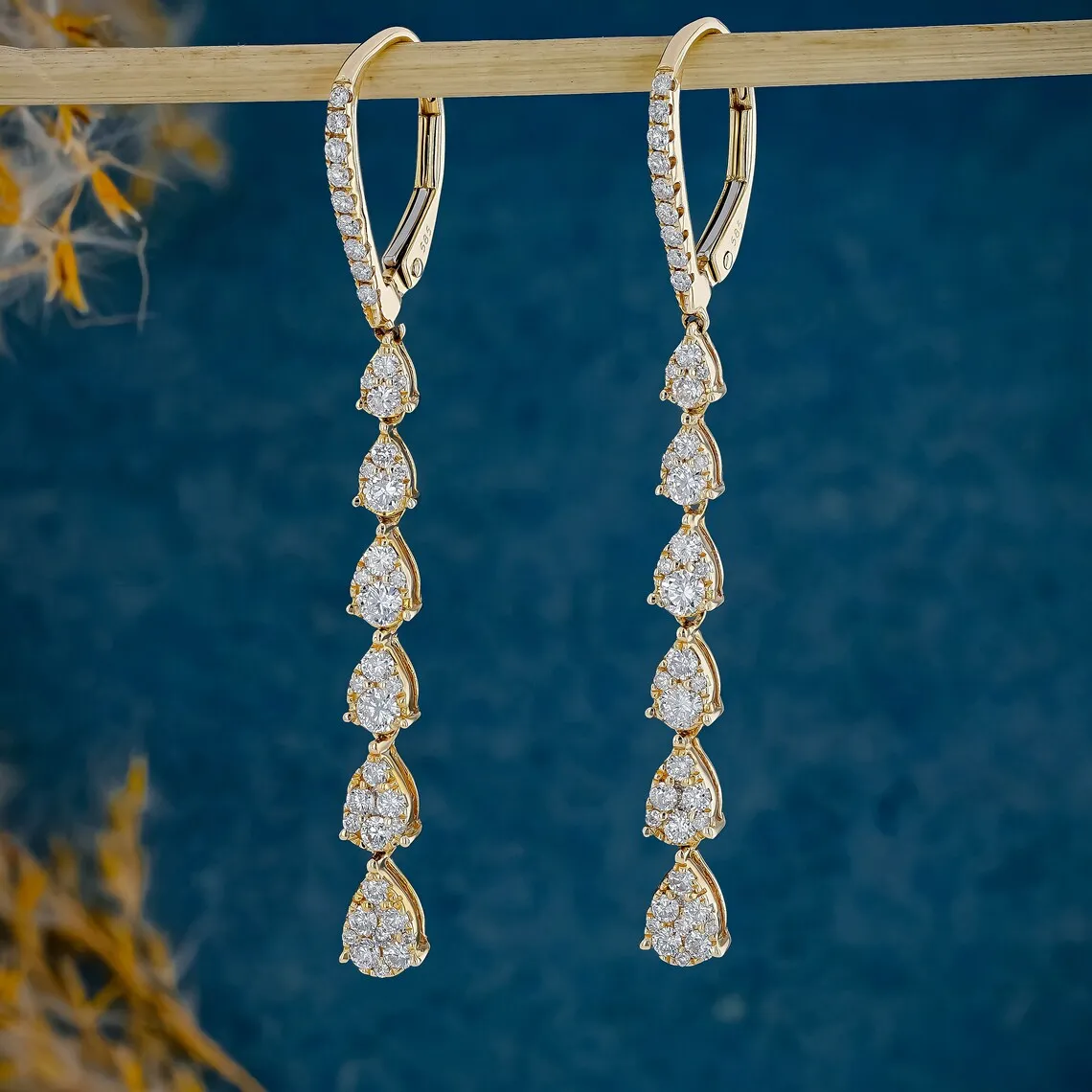 1.0 TCW Round Moissanite Diamond Long Drop Earrings