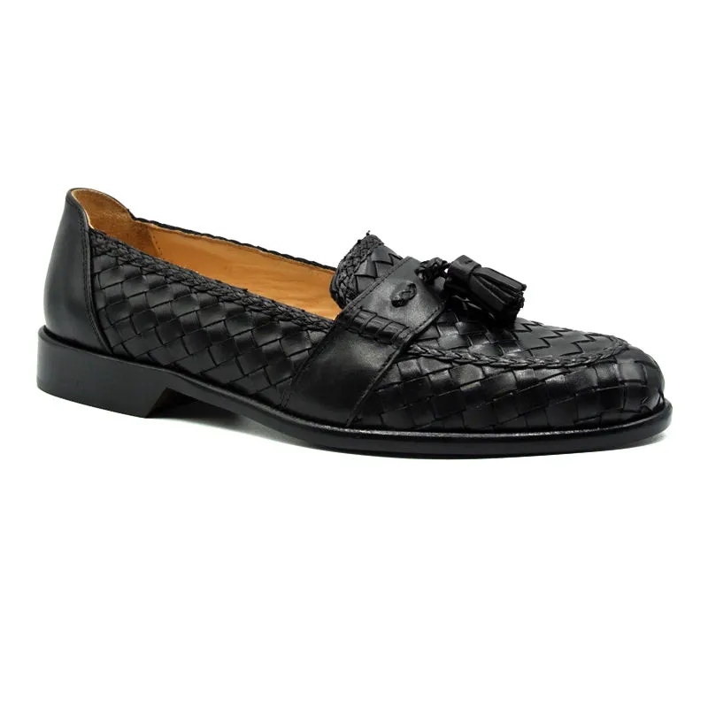 15-250-BLK RIVIERA Basketweave Calfskin Tassel Loafer, Black