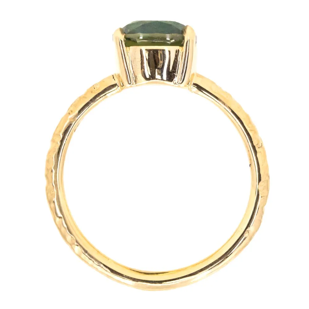 2.77ct Oval Silky Nigerian Sapphire Low Profile 4 Prong Evergreen Solitaire in 18k Yellow Gold