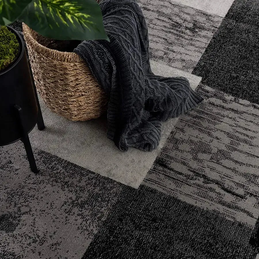 7' X 9' Gray Geometric Blocks Area Rug