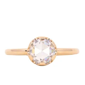 Antique style 6.5mm Round Rosecut Moissanite 6-Prong Low Profile Ring With Plain Rounded Band in 14K Yellow Gold