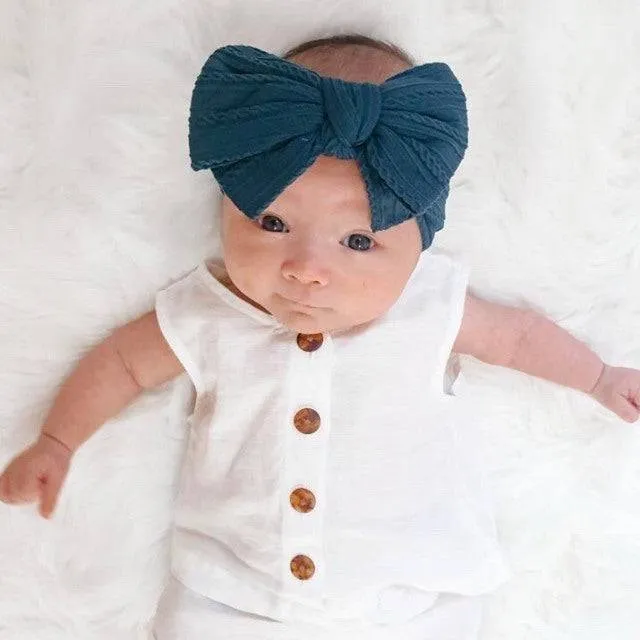 Baby Top Knot Double Bow Headband Sage