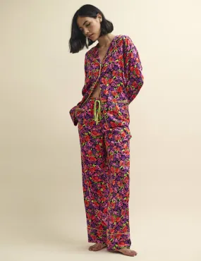 Bright Floral Collared Pyjama Trouser Set