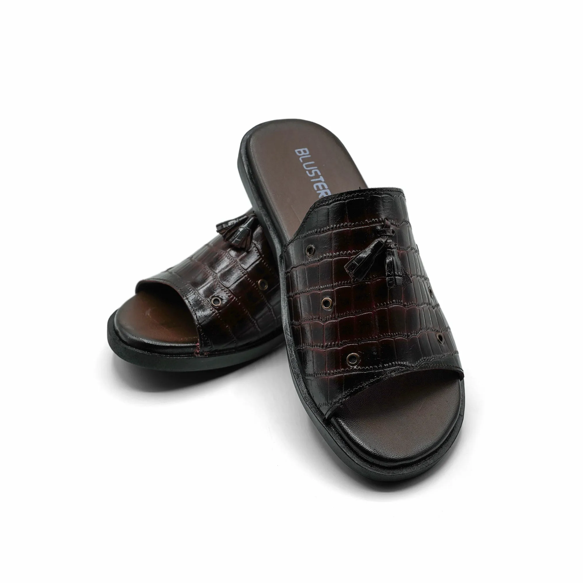 Brown Twin Tussle Leather Slippers