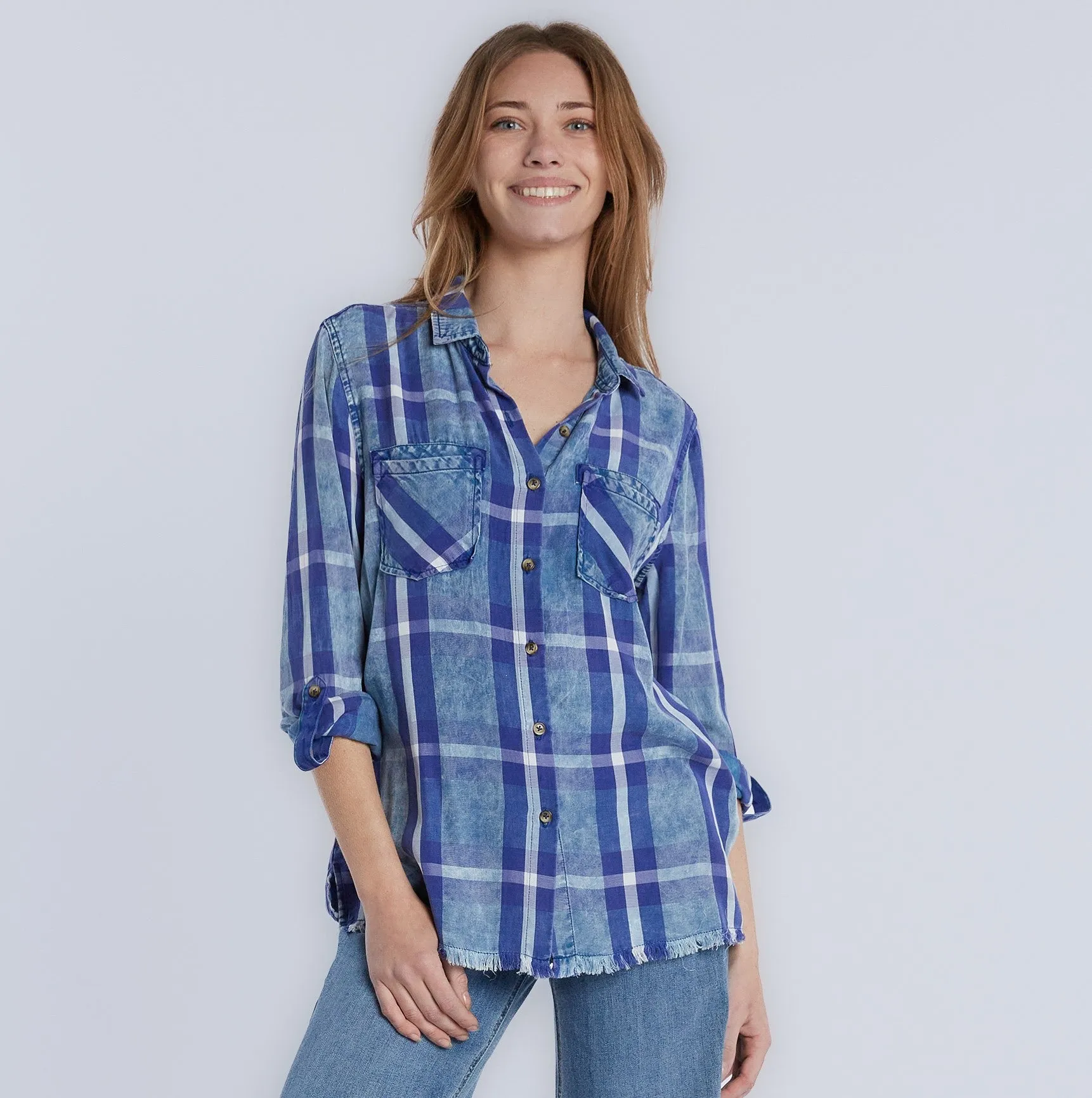 Bt6415tDP Billy T Denim Plaid Button up