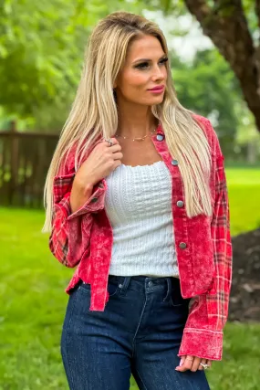 Calling Your Name Plaid Contrasting Corduroy Jacket : Red