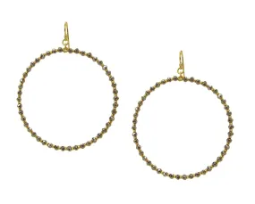 Chan Luu 2 Inch Gold Hoop Earrings Silver Crystals and Gold Tone Seed Beads