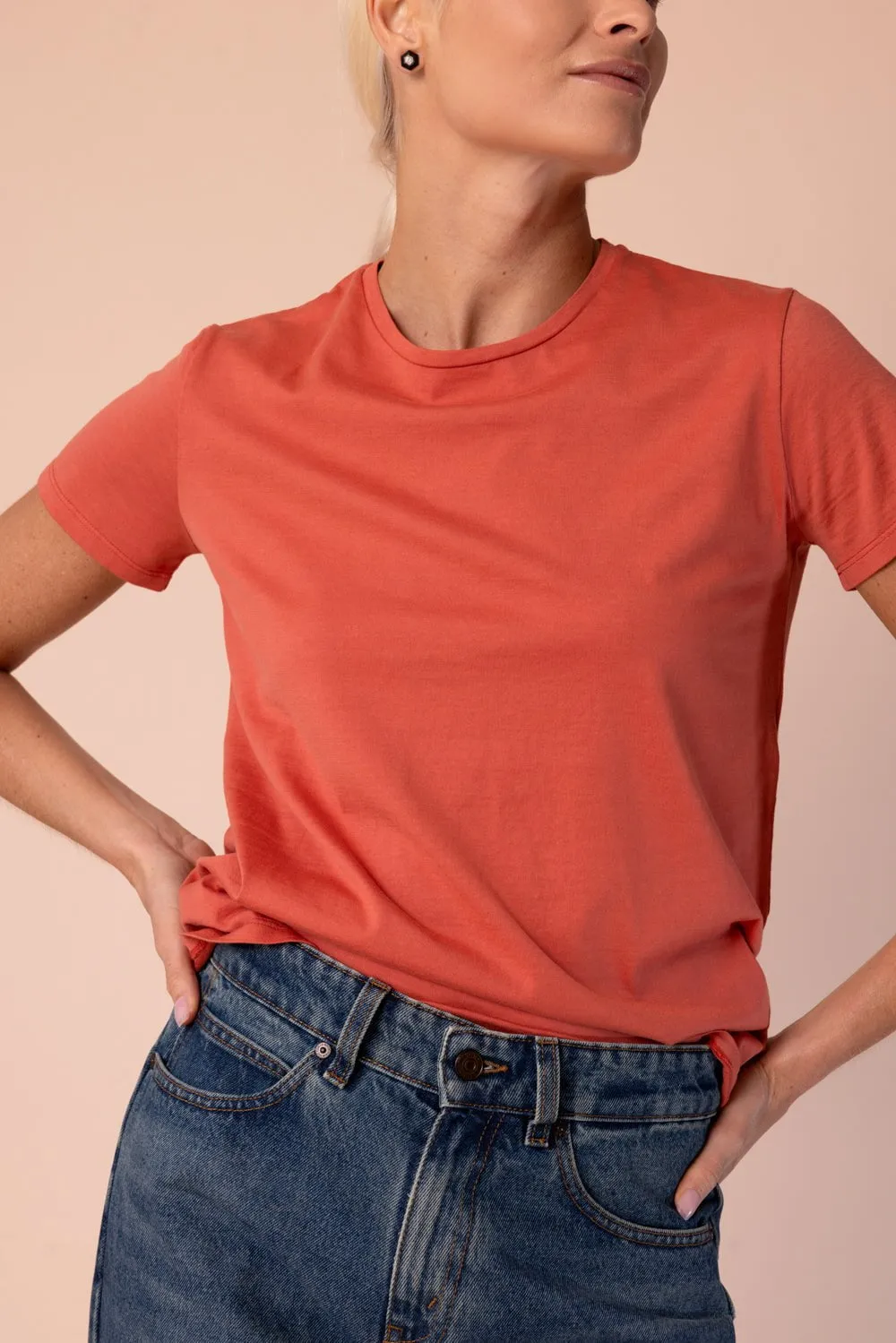 Crew Neck Tee - Coral