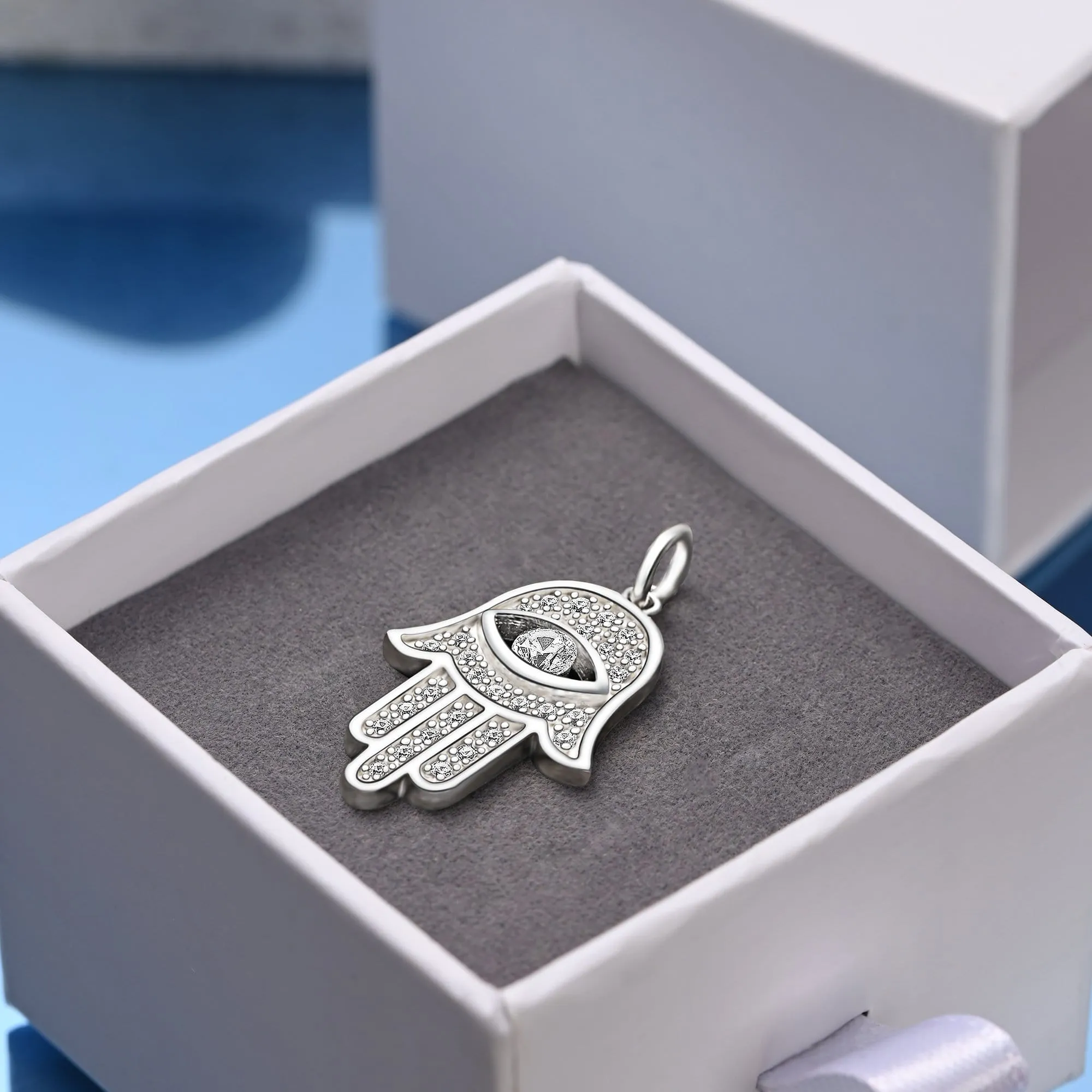 CZ Hamsa Hand Pendant Sterling Silver