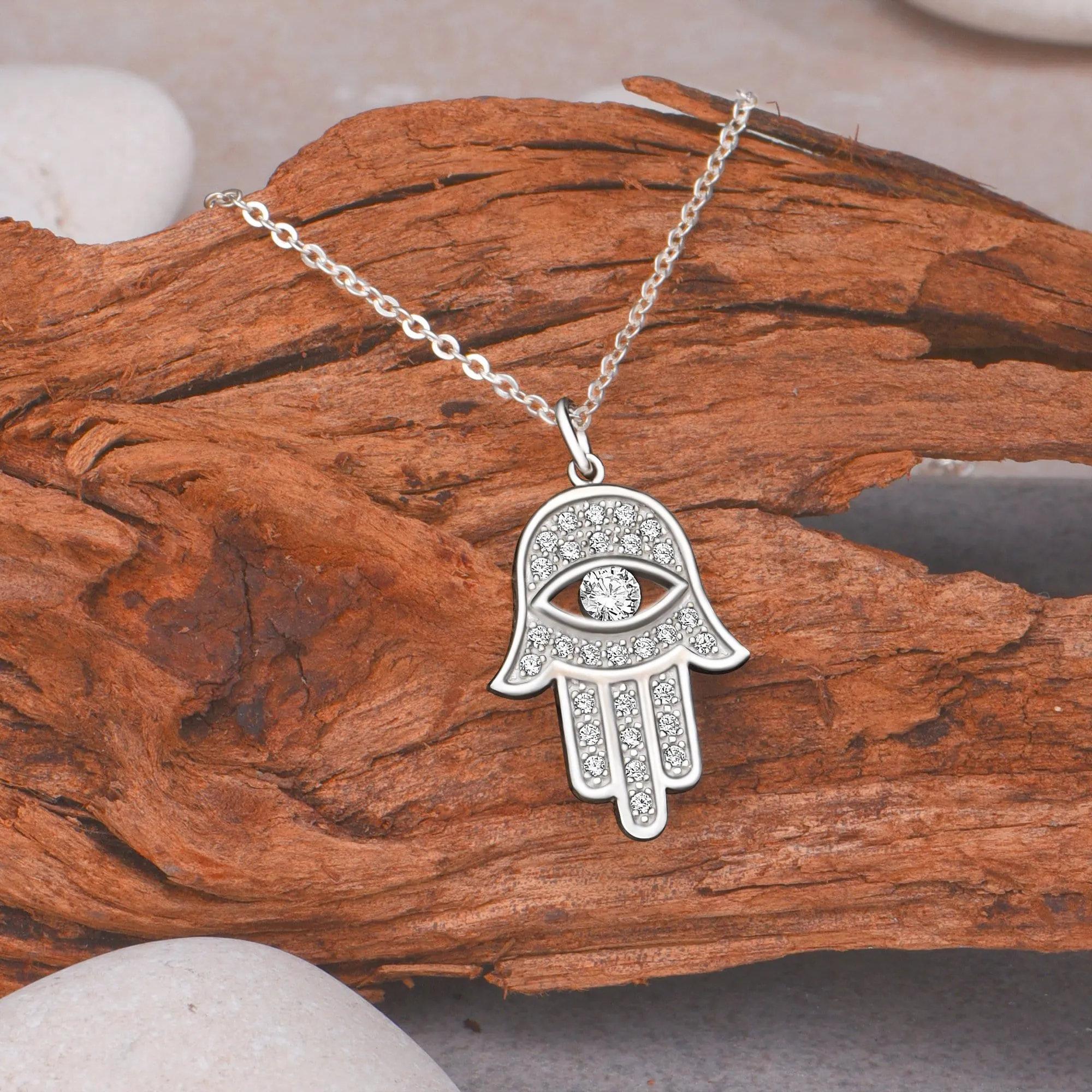 CZ Hamsa Hand Pendant Sterling Silver