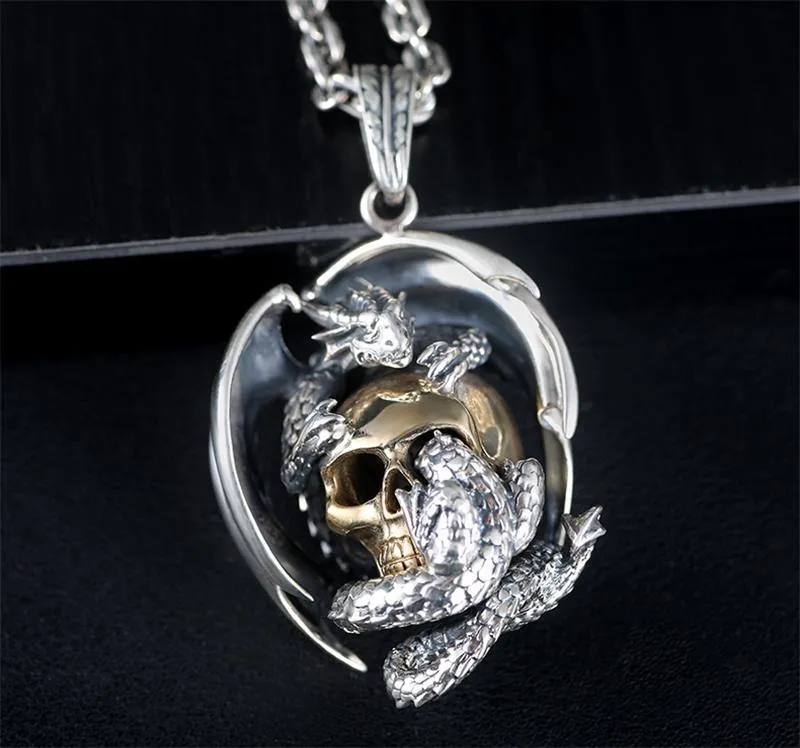 Dragon Skull Sterling Silver Necklace