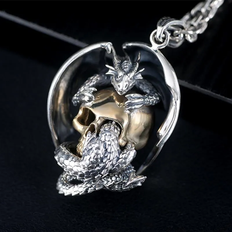 Dragon Skull Sterling Silver Necklace