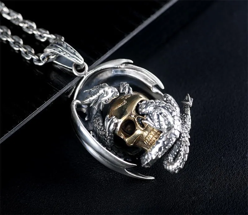 Dragon Skull Sterling Silver Necklace