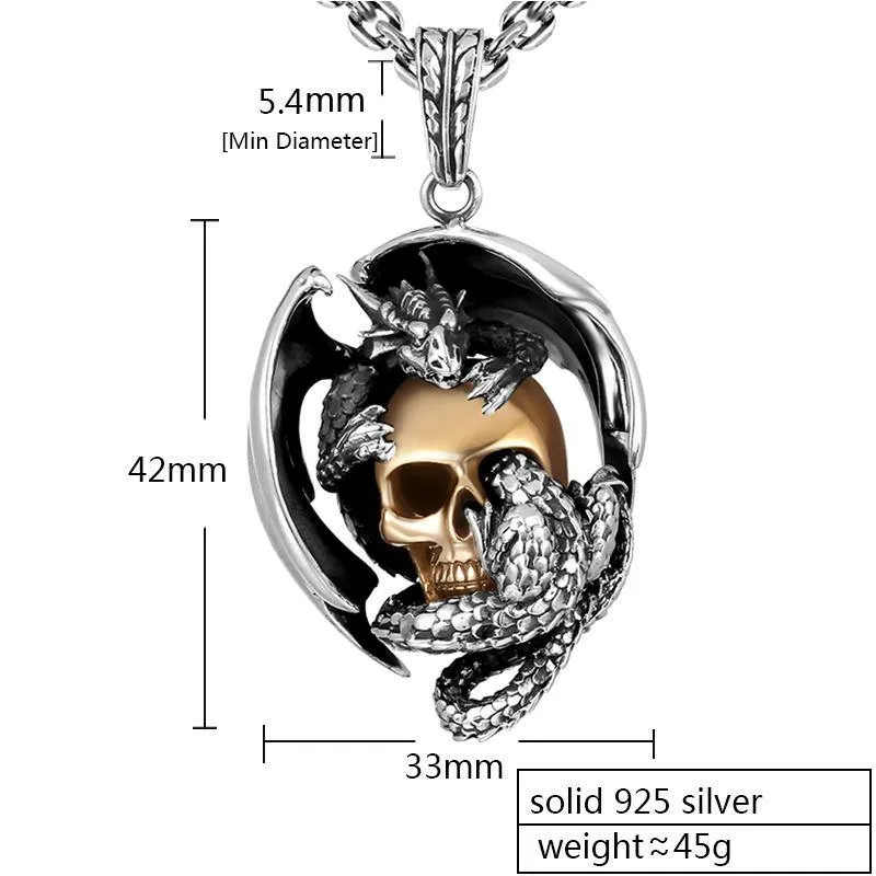 Dragon Skull Sterling Silver Necklace