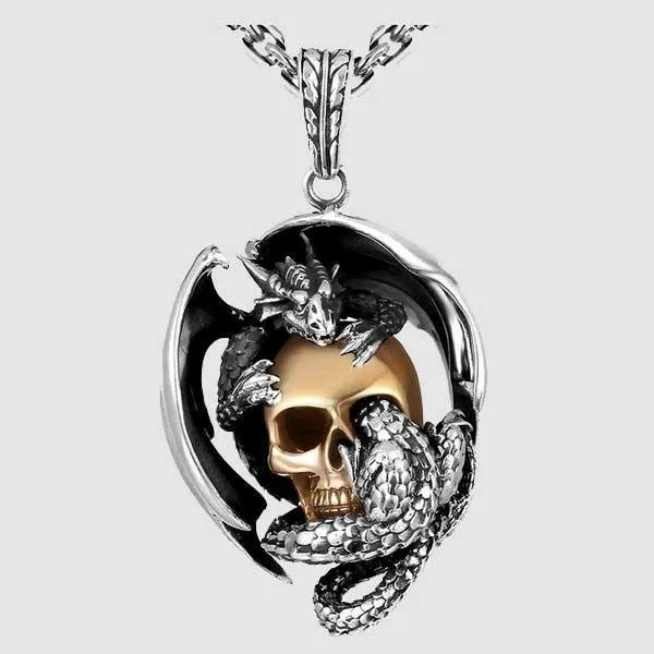 Dragon Skull Sterling Silver Necklace