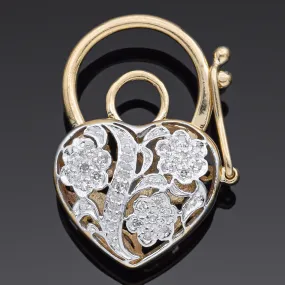 Estate 14K Yellow Gold Diamond Heart Padlock Pendant