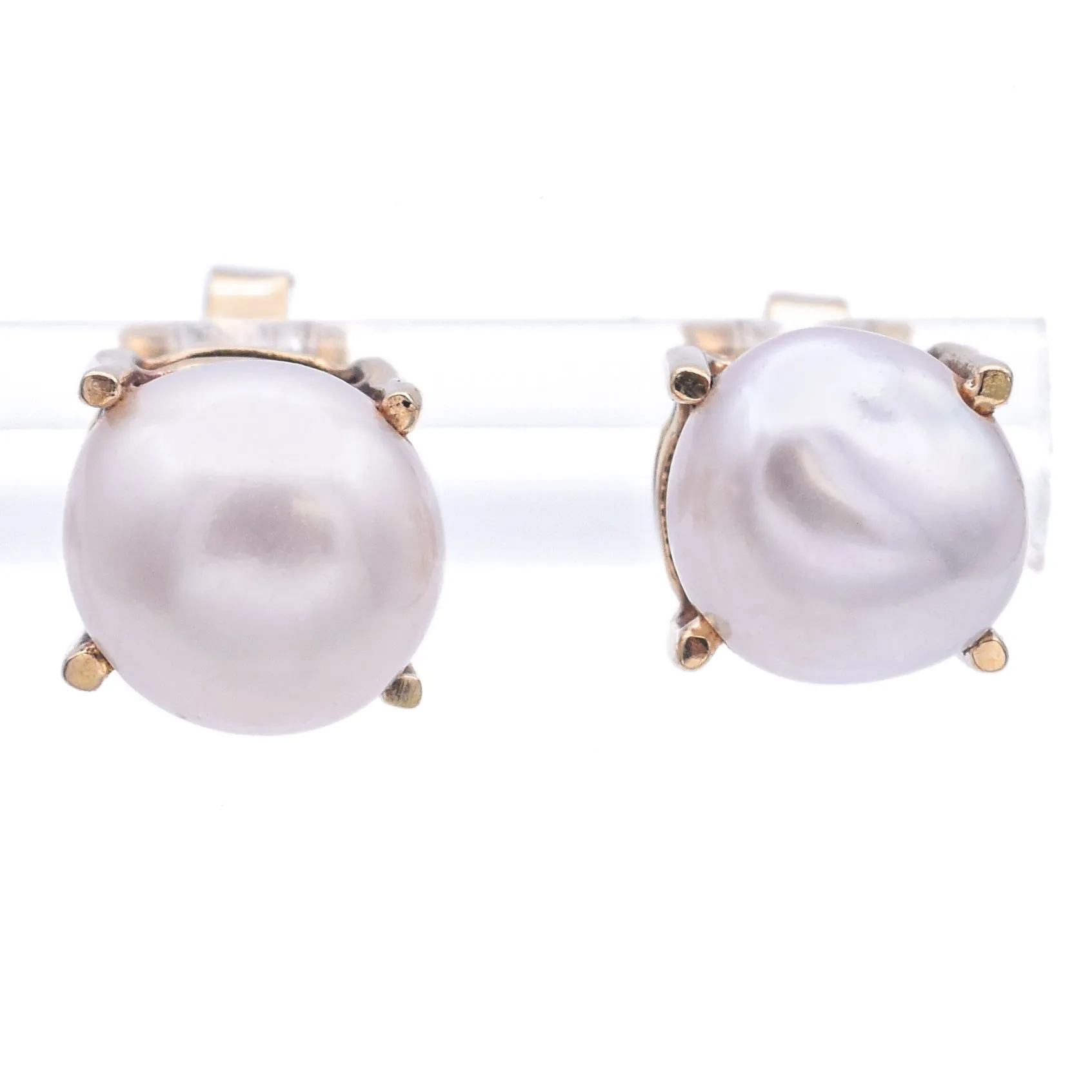 Estate 14K Yellow Gold Pearl Stud Earrings 6.7-7.3 mm