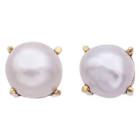 Estate 14K Yellow Gold Pearl Stud Earrings 6.7-7.3 mm