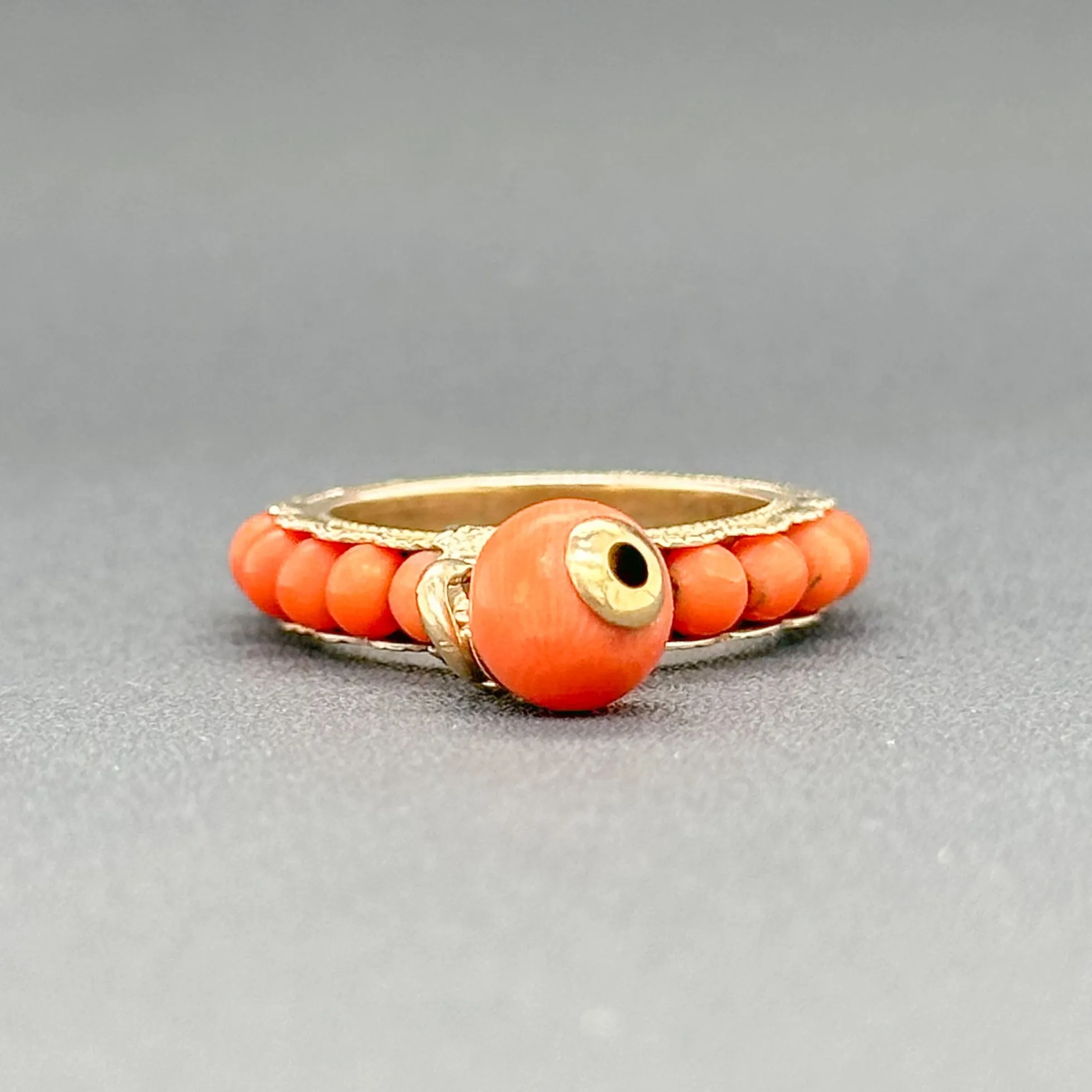 Estate Victorian 10K R Gold 1.26ctw Coral Dangle Ring