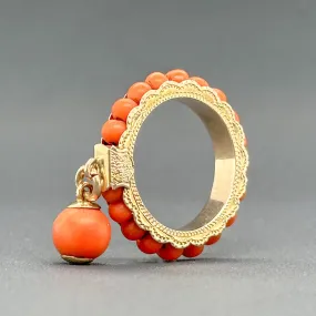 Estate Victorian 10K R Gold 1.26ctw Coral Dangle Ring