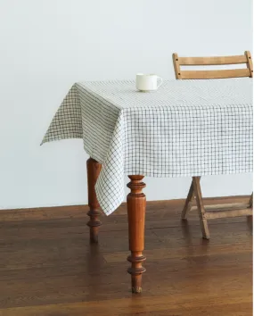 Fog Linen :: Table Cloth, Ivory/Navy Plaid 51 x 71