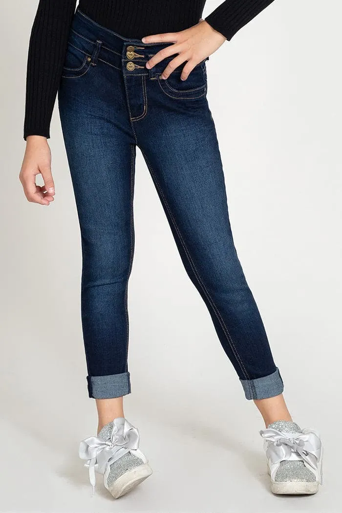 Girls High-Waist 3-Button Skinny Jegging