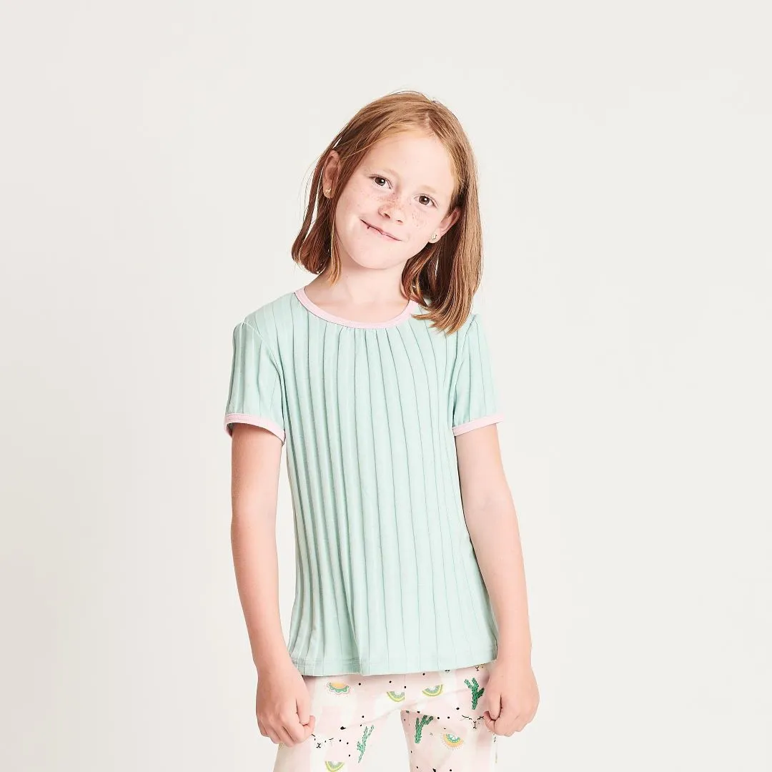 Girls' Short-sleeve Top "Ribbed Jersey Spearmint/Baby Pink"