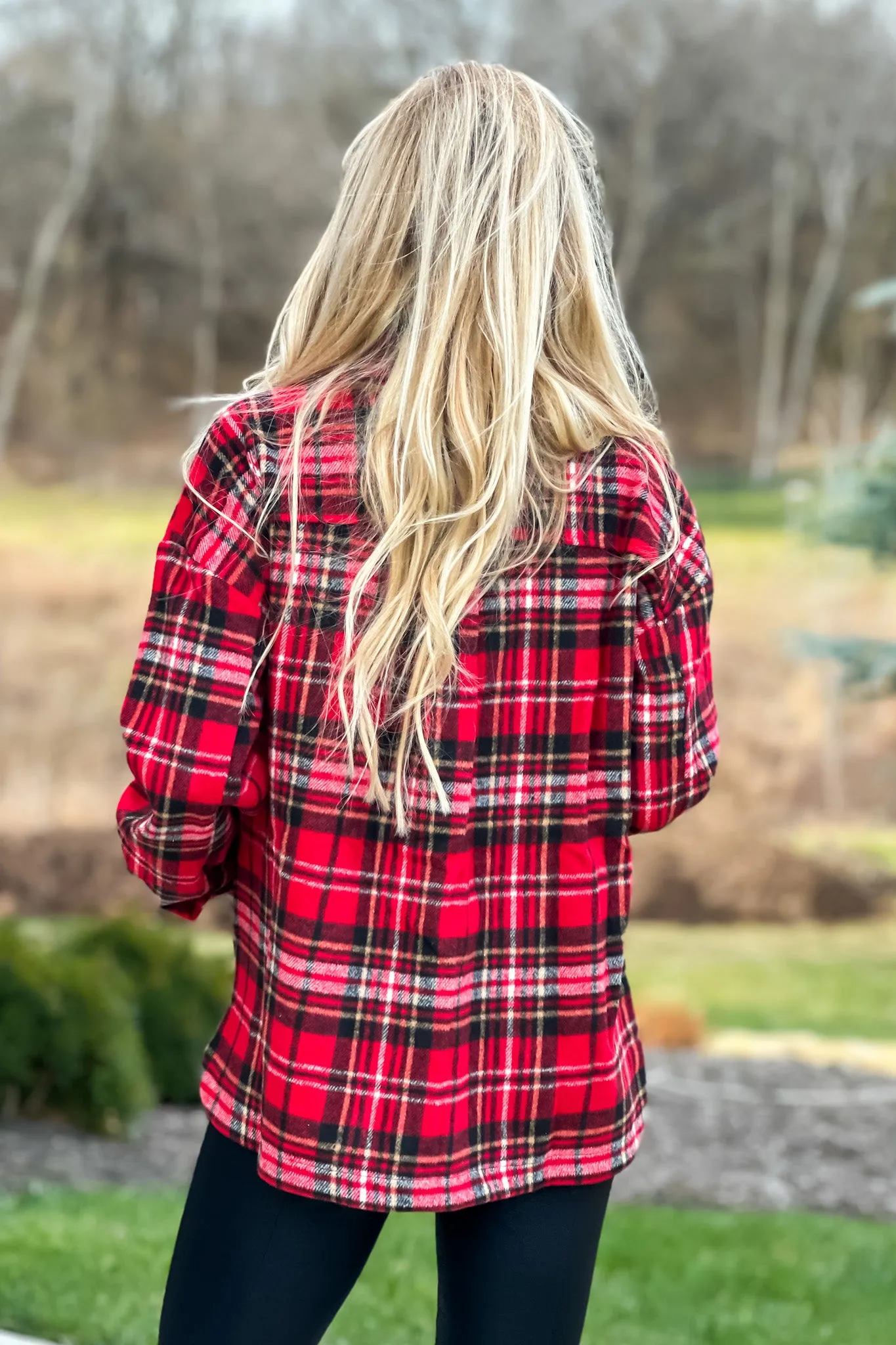 Go With It Heavy Flannel Plaid Shacket : Red/Black