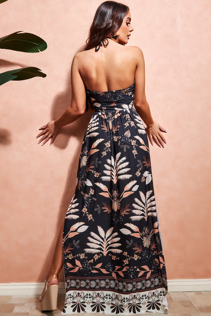 Goddiva Printed Tie Back Maxi Dress