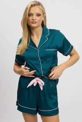 Green Satin Pyjamas Set Short Sleeve