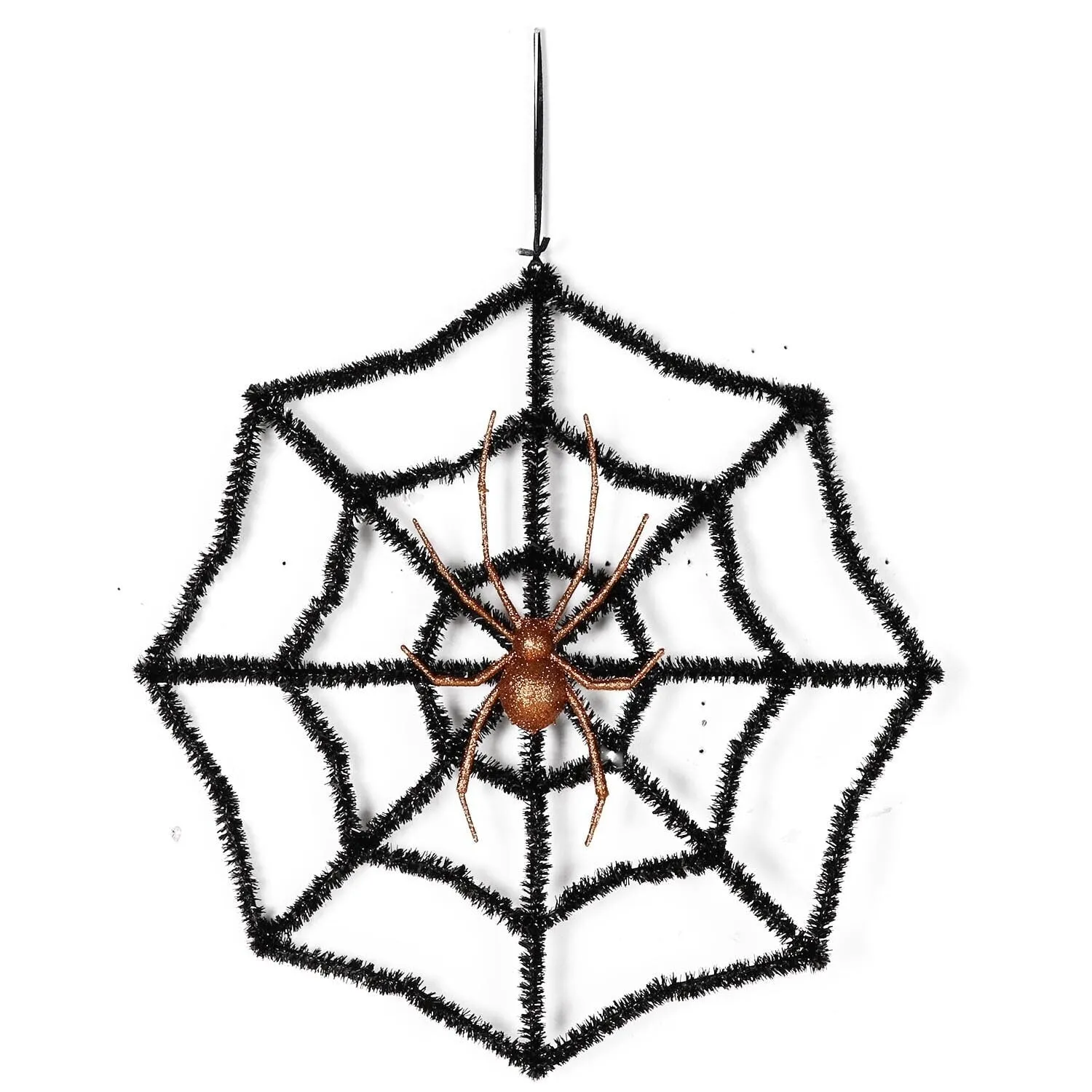 Haunt Your Home with Elegance: Gold Spider Web Halloween Wreath - Black and Gold Tinsel, Perfect Door Decorations for a Stylish Halloween Ambiance!