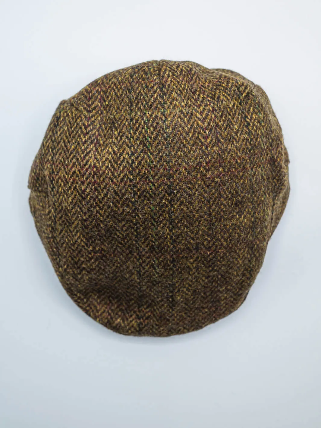 Herringbone Tweed Check Driving Cap - Camel