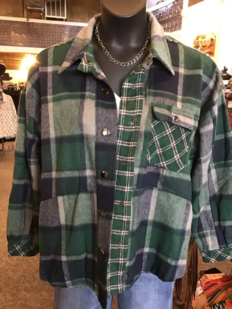 Hunter Green Mixed Plaid Shacket - Small to 2X