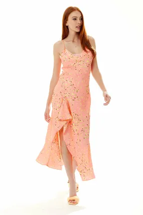 Liquorish Cowl Neck Abstract Animal Print Dress In Peach