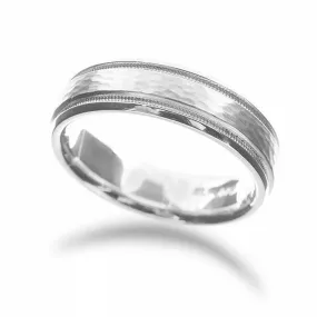 Men’s Step Edge Hammered and Milgrain Wedding Band