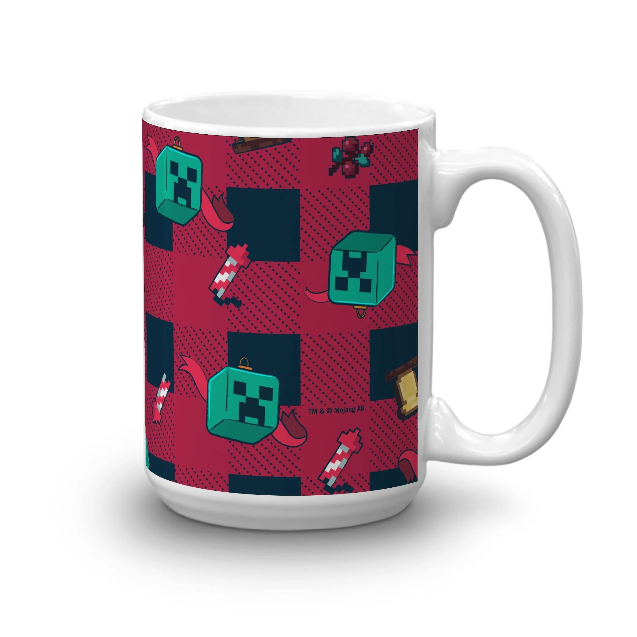 Minecraft Creeper Plaid White Mug