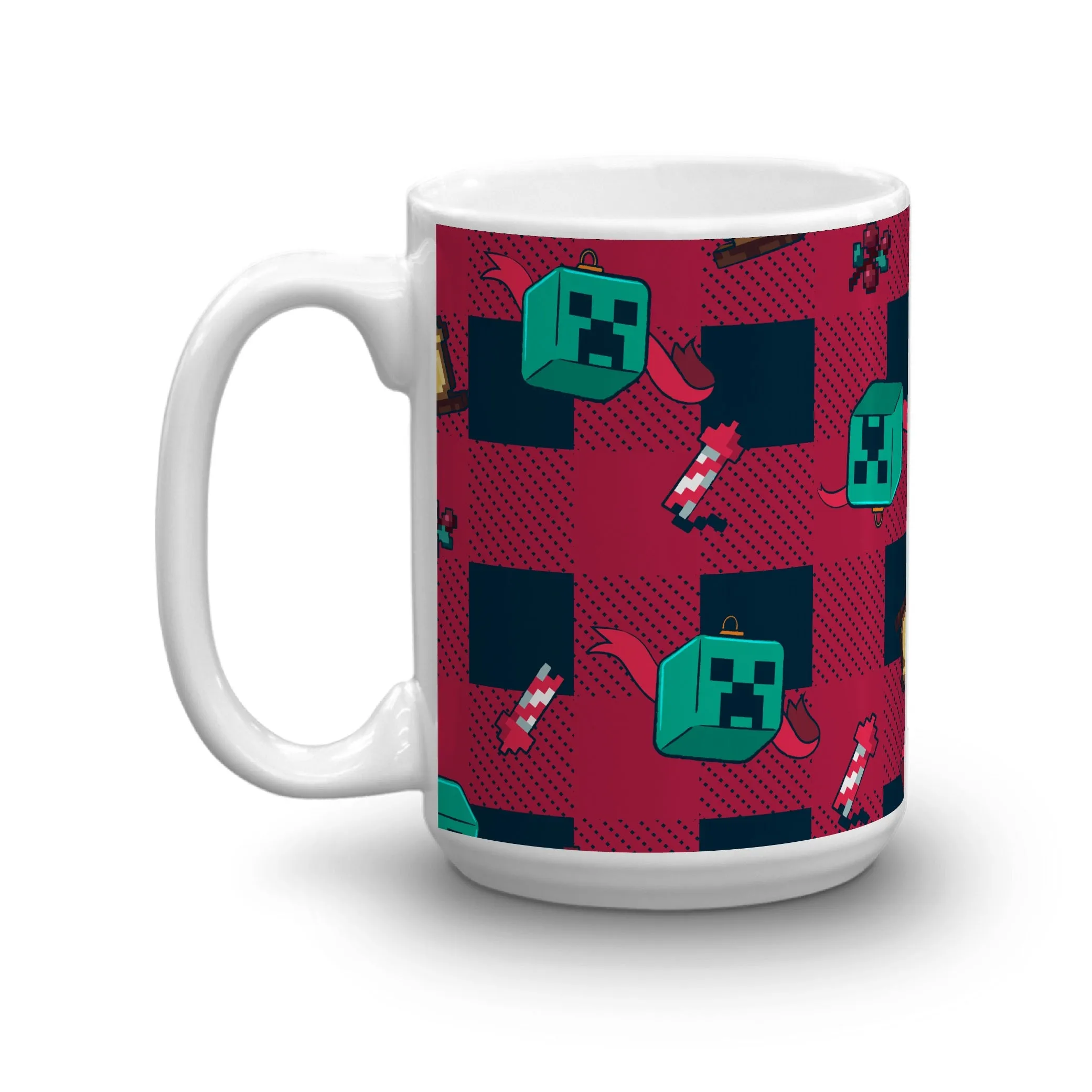 Minecraft Creeper Plaid White Mug