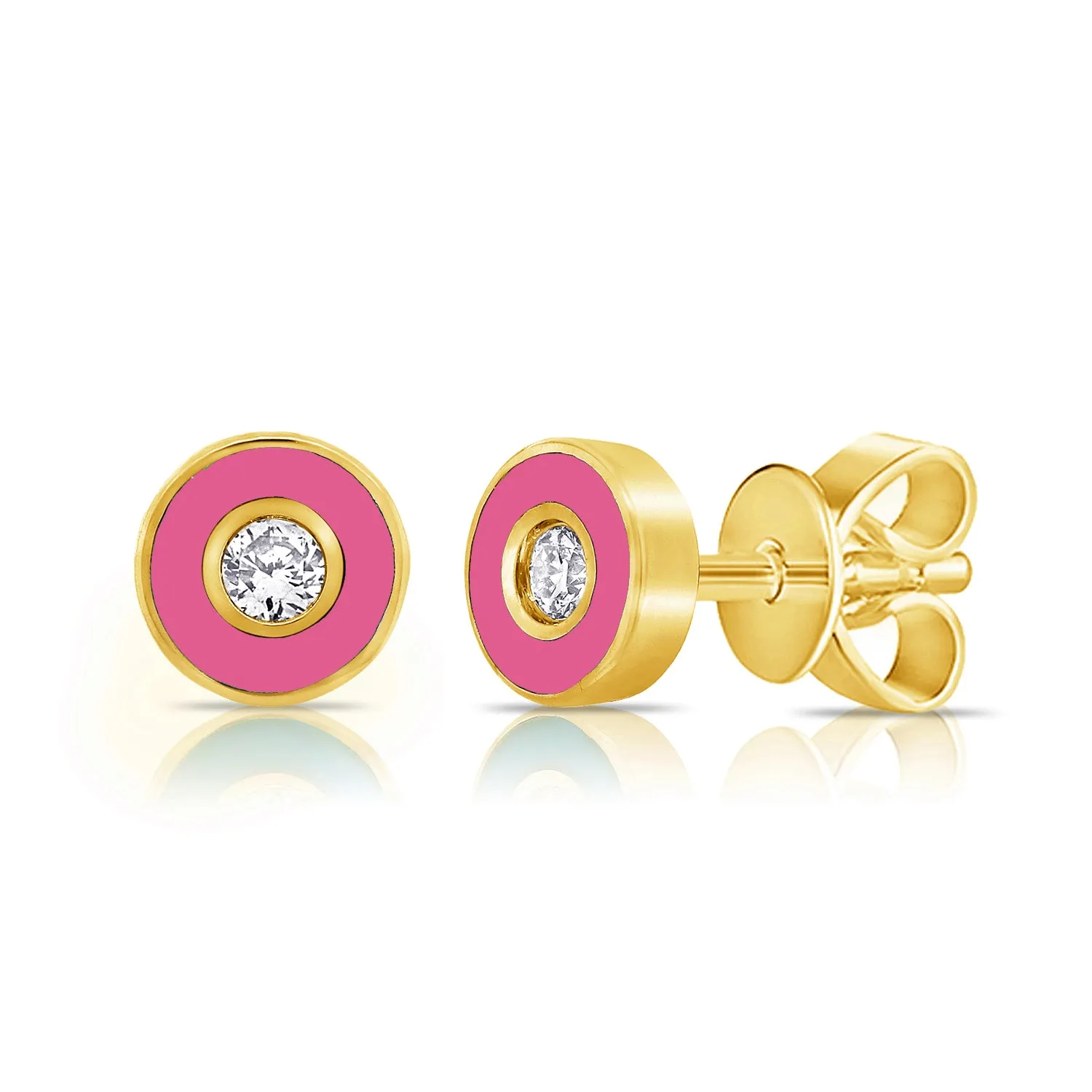 MINI Enamel Disc Diamond Studs