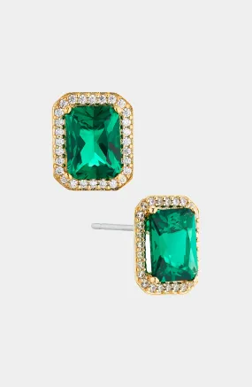 MODERN LOVE GREEN EMERALD HALO STUD EARRINGS