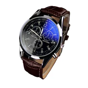 New Fashion Faux Leather Blue Ray Men Wrist Watch