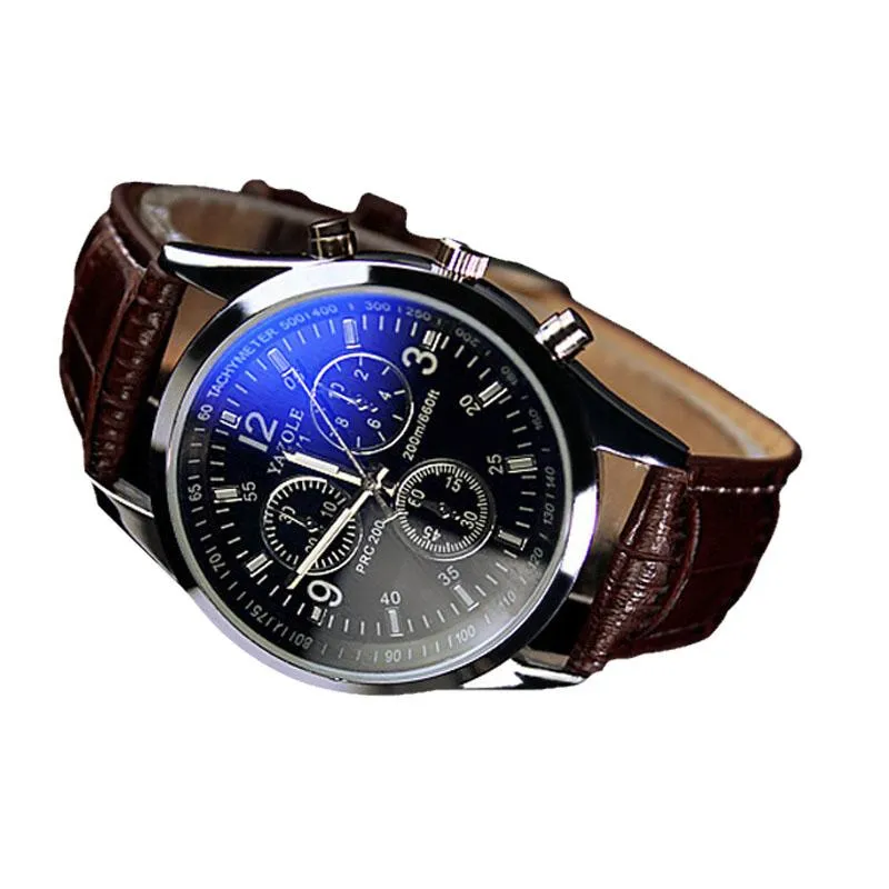 New Fashion Faux Leather Blue Ray Men Wrist Watch