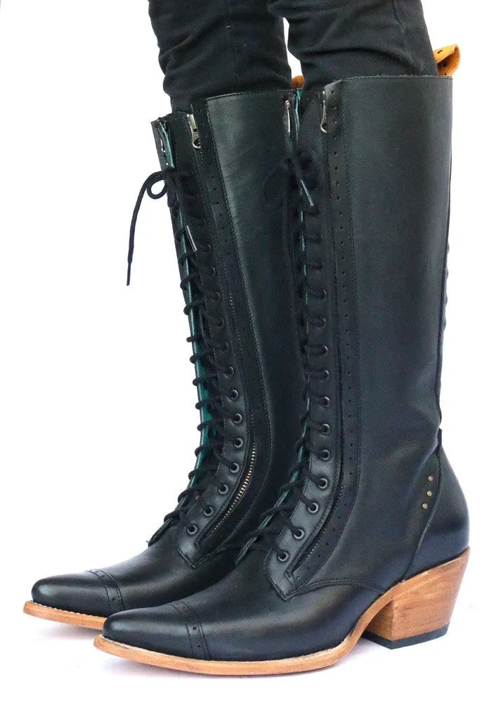 No.2002 FREEWAY lace-up knee boot Black