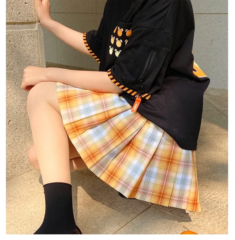 Orange Soda shining orange colour plaid skirt