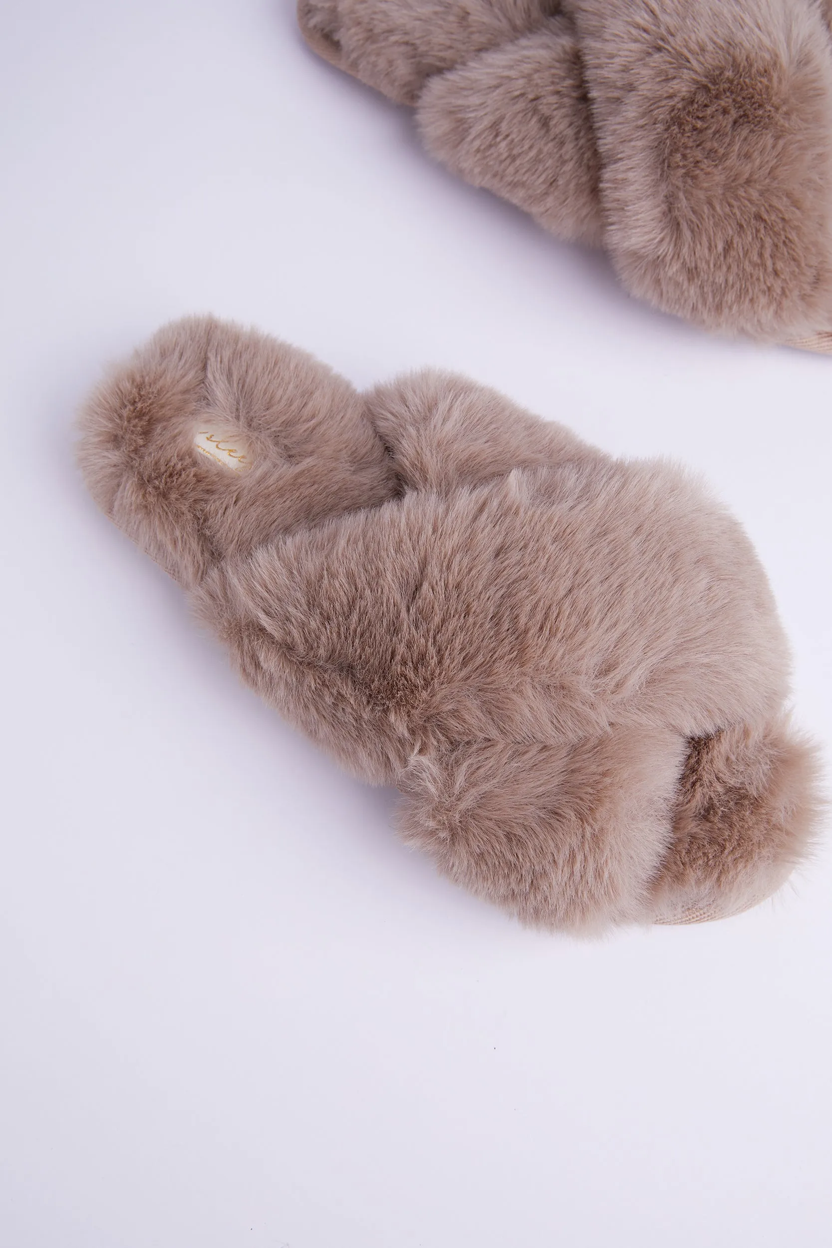 Personalised Luxury Fluffy Slippers - Taupe