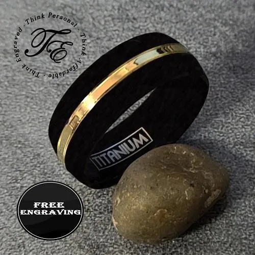 Personalized Men's Titanium Promise Ring - Black Band Gold Filled Groove