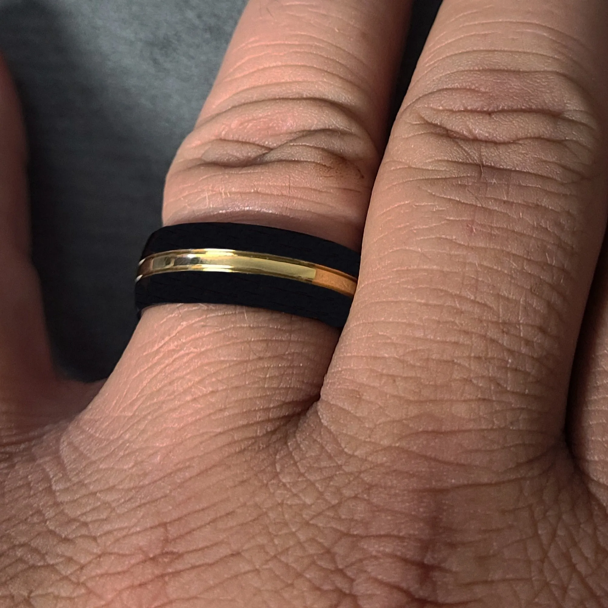 Personalized Men's Titanium Promise Ring - Black Band Gold Filled Groove