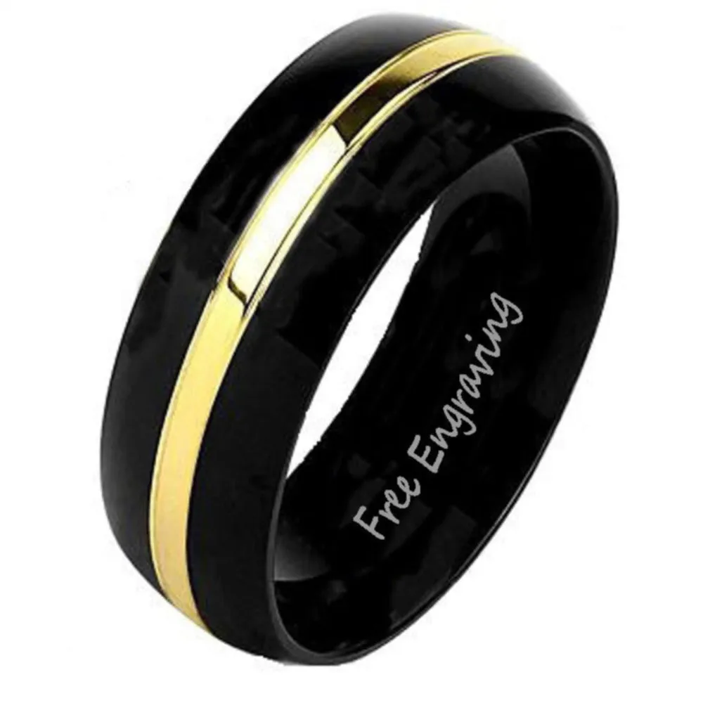 Personalized Men's Titanium Promise Ring - Black Band Gold Filled Groove