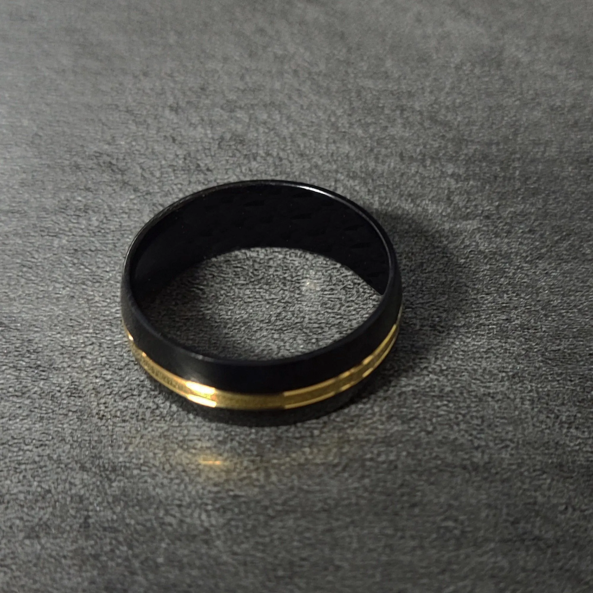 Personalized Men's Titanium Promise Ring - Black Band Gold Filled Groove