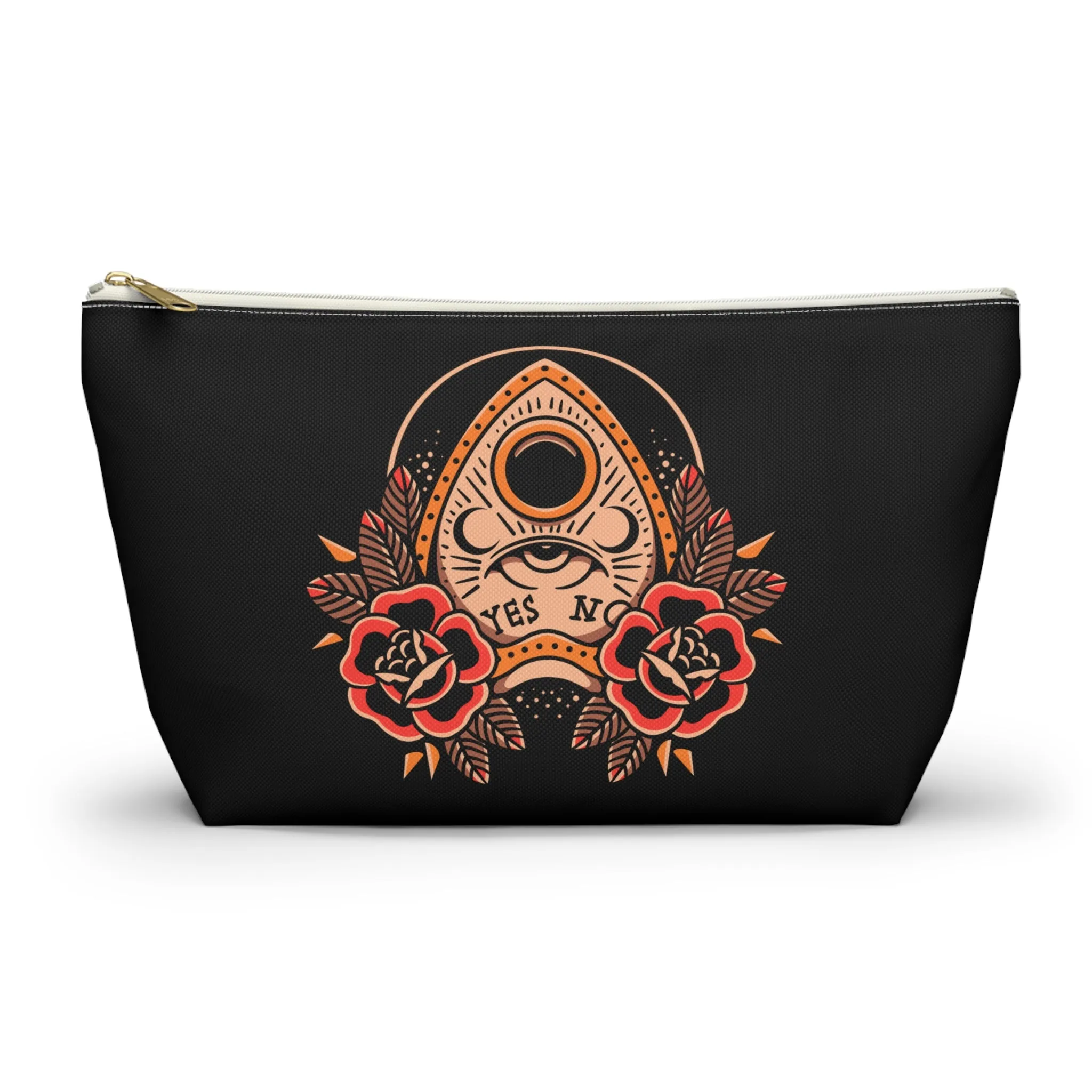 Planchette Accessory Pouch with T-bottom / Black Makeup Bag Vintage Traditional Tattoo / Punk Rock Bag