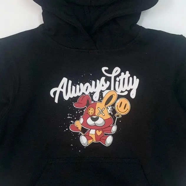 Premium Kid's Always Litty Graphic Pullover Hoodie - Black/Red